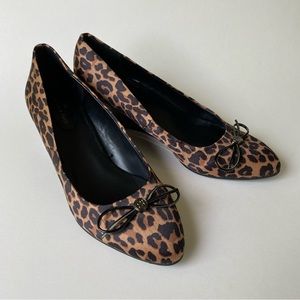 Bandolino Satin Leopard Patent Leather Wedge Pumps